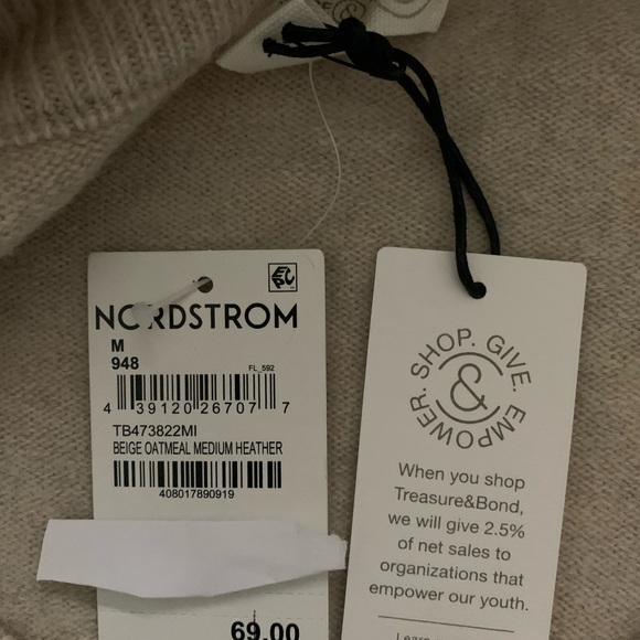 Treasure and Bond Off the Shoulder Cotton Blend Sweater in Oatmeal Size M - Picture 4 of 4